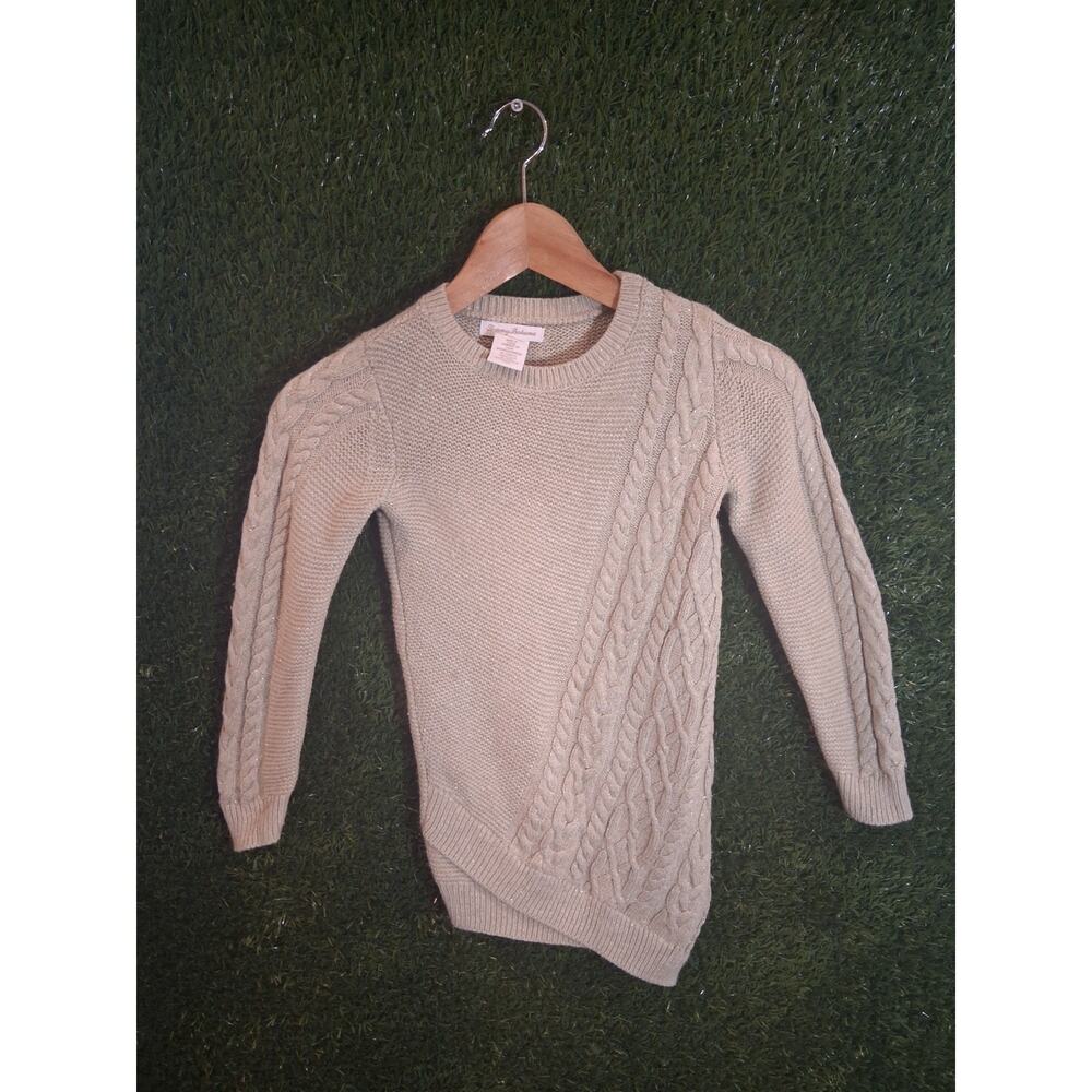 Tommy Bahama Girls Cable Knit Sweater Size S 5/6 Beige Gold Metallic Shimmer